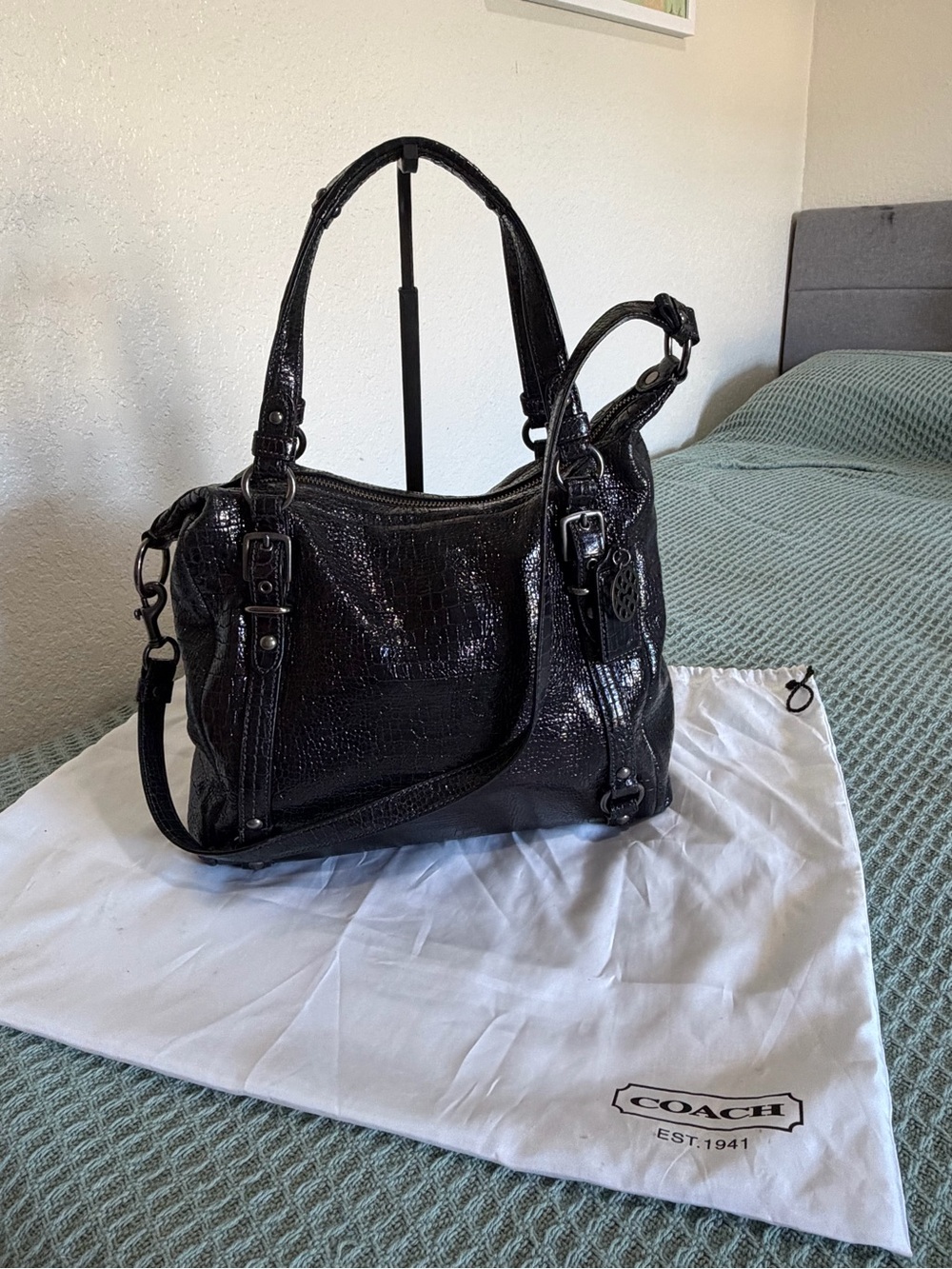 Coach Alexandra croc embossed leather shoulder bag